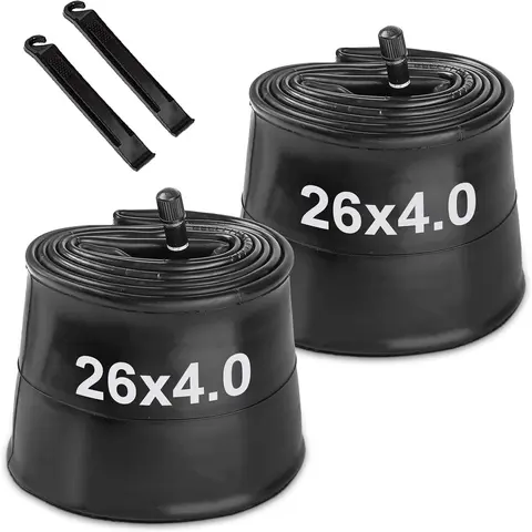 Hycline 2-Pack Fat Bike Inner Tubes, 20/26x4.0 in AV 32mm Schrader Valve, Premium Butyl Rubber Seamless Puncture Res. Tubes with 2 Tire Levers, Components and Parts for Adult Mountain Bikes, Off-Road Use, Passed Safety Standards