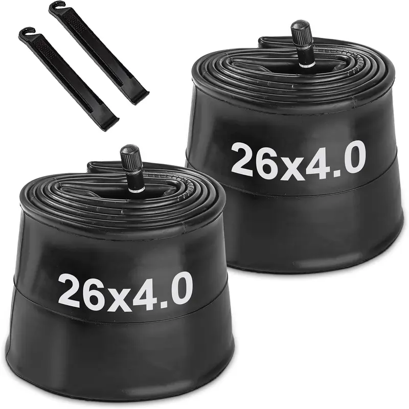 Hycline 2-Pack Fat Bike Inner Tubes, 20/26x4.0 in AV 32mm Schrader Valve, Premium Butyl Rubber Seamless Puncture Res. Tubes with 2 Tire Levers, Components and Parts for Adult Mountain Bikes, Off-Road Use, Passed Safety Standards