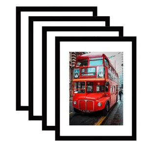 11x14 Picture Frame Set of 4,Black Photo Frame with Mat Display Pictures 8x10 or Without Mat,PVC Glass,for Wall Home Office Décor（11x14,Black）