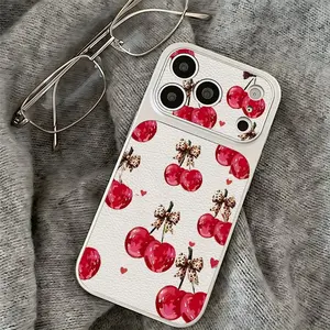 Leo pard print bowknot cherry Pattern TPU silicone phone case Suitable for iPhone 17 Pro Max AIR 16 15 14 13 12 11 Plus Cases Durable|Shockproof|Full Camera Protection|Anti-Scratch|Anti-Fingerprint|Slim Fit|Gift For Girlfriend/Men/Women