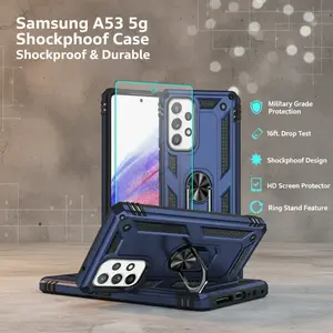 for Samsung A53 5G Case, Galaxy A53 5G Case with HD Screen Protector, [Military Grade 16ft. Drop Tested] Ring Shockproof Protective Phone Case for Samsung Galaxy A53 5G,Blue