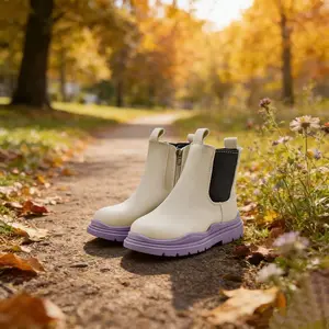 Lumubby Girls' Color Block Ankle Footwear, Chunky Heel, Round Toe, Side Zipper, Thick Sole, Elastic Panels, Comfortable Kids' Shoes for Summer Vibes