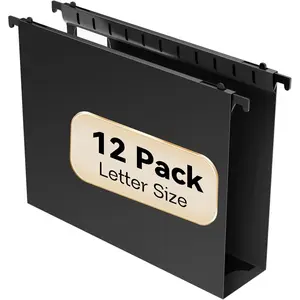Extra Capacity Plastic  File Folder Letter Size,12 Pack Reinforced Hang Folders with Heavy Duty 2 Inch Expansion,Durable  Organizer Designed for Bulky Files(Black)