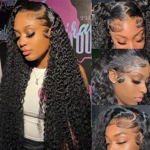 13x6 Deep Wave Lace Front Wigs Human Hair 180 Density Lace Front Wigs Human Hair for Women HD Transparent Lace Glueless Frontal Wigs Human Hair Pre Plucked Natural Color