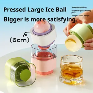 Press-Type Large Ice Ball Maker - Effortless Push Release Sphere Ice Mold with Lid, Leak-Proof Round Ice Cube Tray for Whiskey, Cocktails & Coffee, BPA-Free Silicone Home Cafe Essential