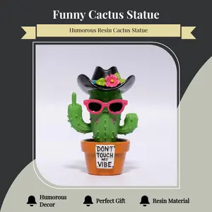 Hodao 2026 Funny Cactus Statue – Resin Decor for Desk, Shelf & Western-themed Parties gift