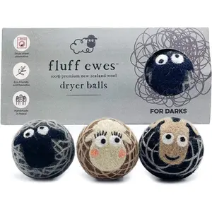 Fluff Ewes  Dryer Balls 3 Pack   Zealand  Laundry Balls for Dryer, No Static Dryer Balls Laundry  Cute - XL  Dryer Balls Cute,  Dryer Balls for Dryers - Darks