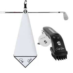 Golf Pocket Mag Towel - White + Golf Club Water Brush Pro Bundle