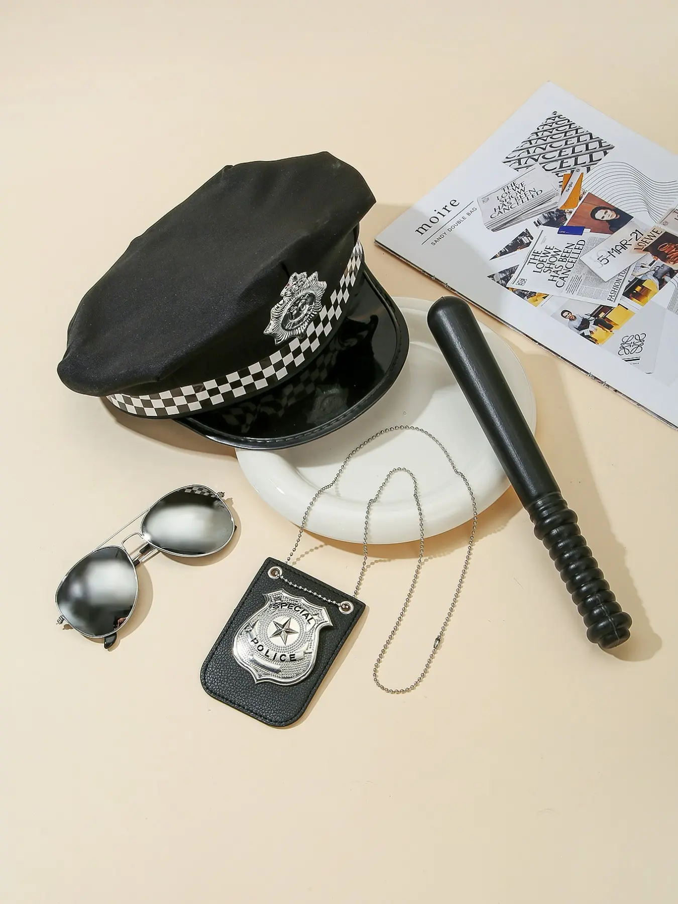 4pcs Costume Set Hat + Glasses + Badge + Fake Police Baton, Perfect for Festivals, Parties, Music Events, Ideal Birthday Gift