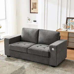 GAOMON 70” Versatile Contemporary Sectional Sofa in Chenille Fabric for Two with USB Charging Port and Side Storage Pocket, Fabric Cover Removable, Living Room Apartment Sectional Sofa -Gray