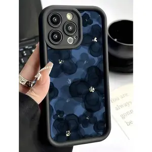 Flower 1pc Navy Blue Floral Creative Pattern Matte Finish Phone Case, Compatible With iPhone cases 15 Pro max 16 14 Plus Pro Max 13 12 11 iPhoneX/XS XSMax 12 13 min, Great Gift For Friends, Family, Boyfriend, Girlfriend