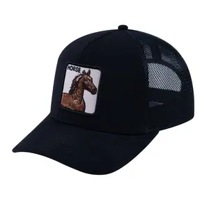 Embroidered The Horse - 5 Panel Trucker Hat - Black/White