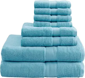 800GSM Cotton 8 Piece Antimicrobial Towel Set White - Luxurious Long Staple Cotton Bath & Hand Towels with Silvadur Antimicrobial Treatment