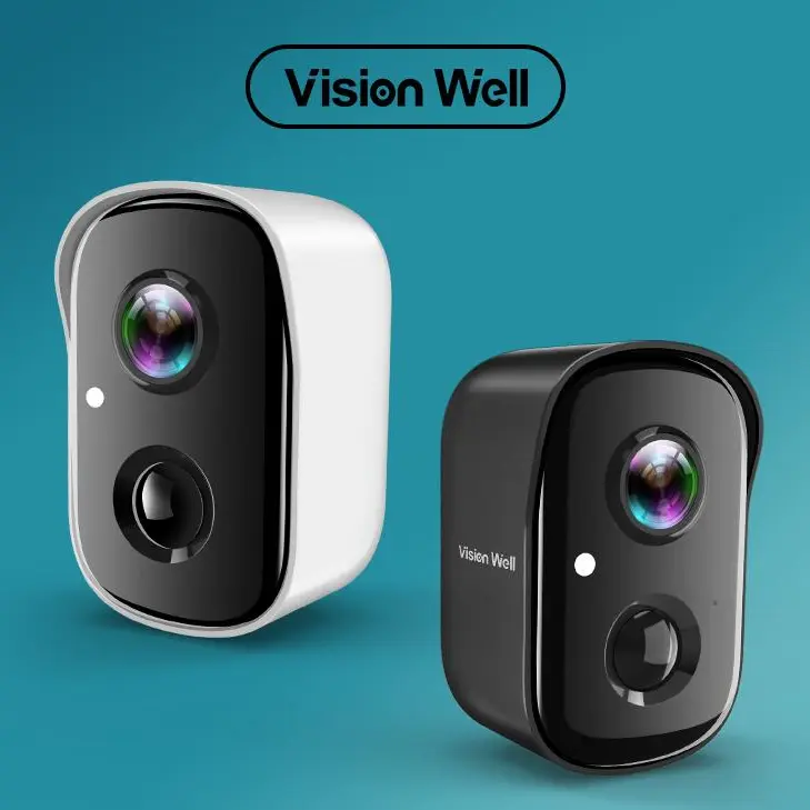 Vision Well Wireless 1080P HD WiFi Battery-Powered Home Outdoor Security Camera, Smart Home Gadget with Spotlight, AI Motion Detection, Rechargeable, Speaker, Waterproof, Easy Wall Mount, Audio Recording, SD Card Support, Bluetooth (White)