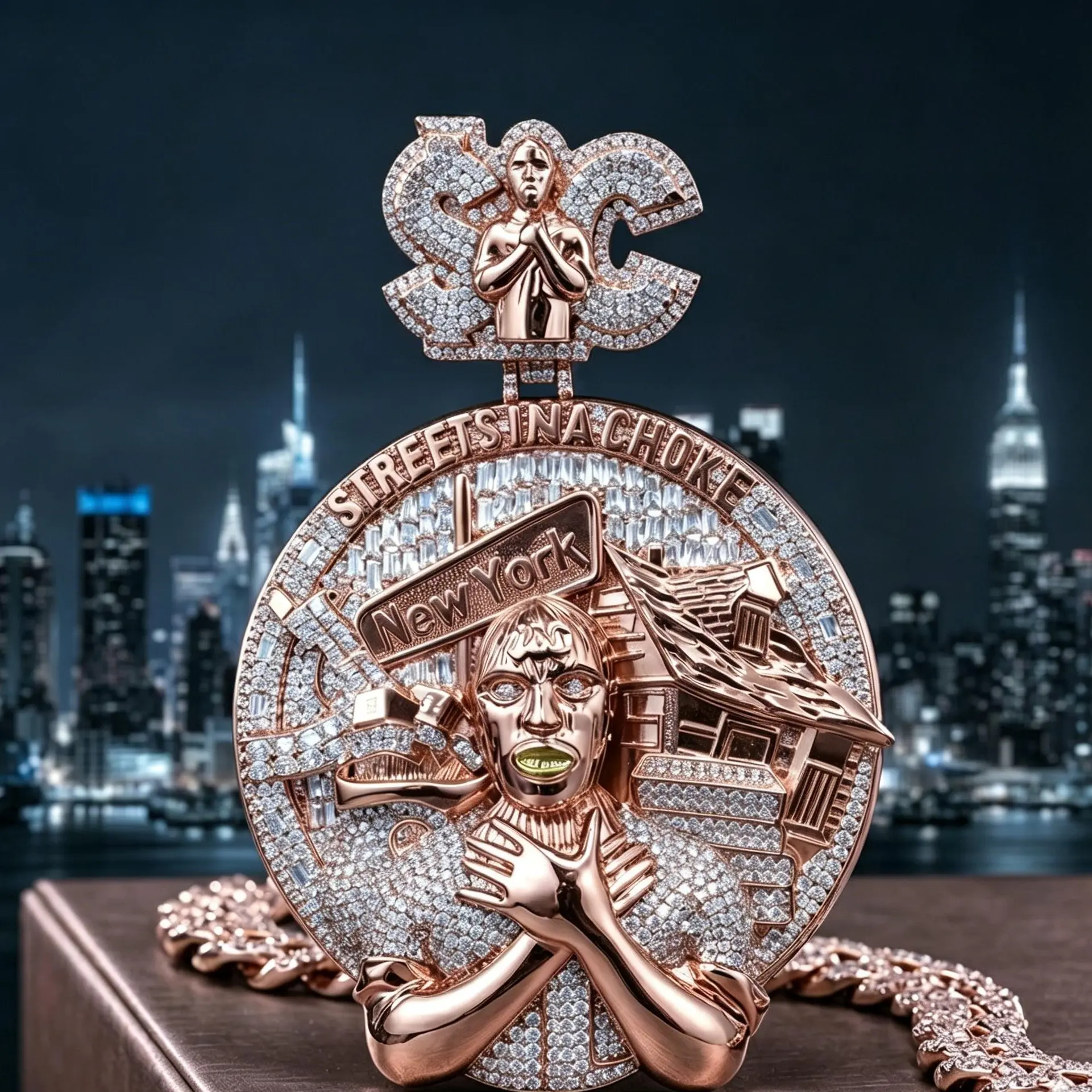 2031  Neighborhood Story Pendant | Blinged-Out 3D Portrait Charm with Block Scene for Streetwear & Hip Hop Vibe summerwins