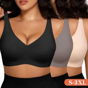【DealsForYouDays】Mimilemon S-3XL 1/3PC Womens Jelly Bras Full Coverage Wireless Supportive Bra Push Up Plus Size Comfort Soft No Underwire Seamless Comfortable Wireless T-Shirt Everyday Bras SummerWins