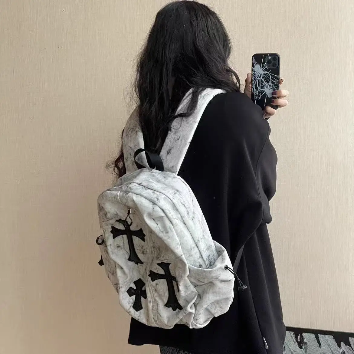 Tie Dye Cross Patch Backpack - Large Capacity, Durable, Lightweight Functional Bag for Middle & High School Students