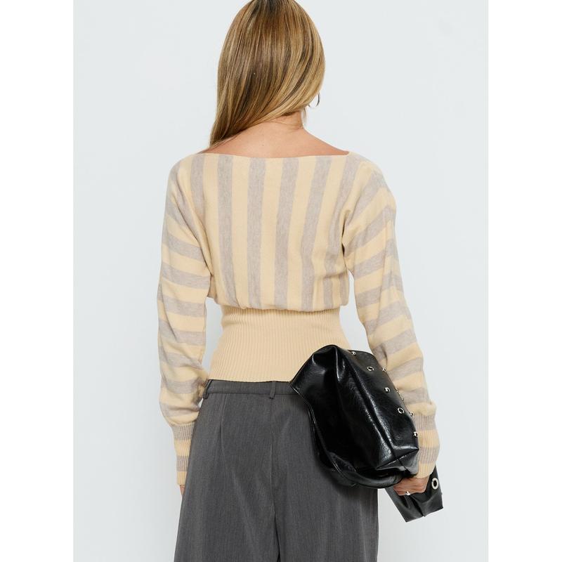 Finlea Cinched Long Sleeve Top Yellow Stripe