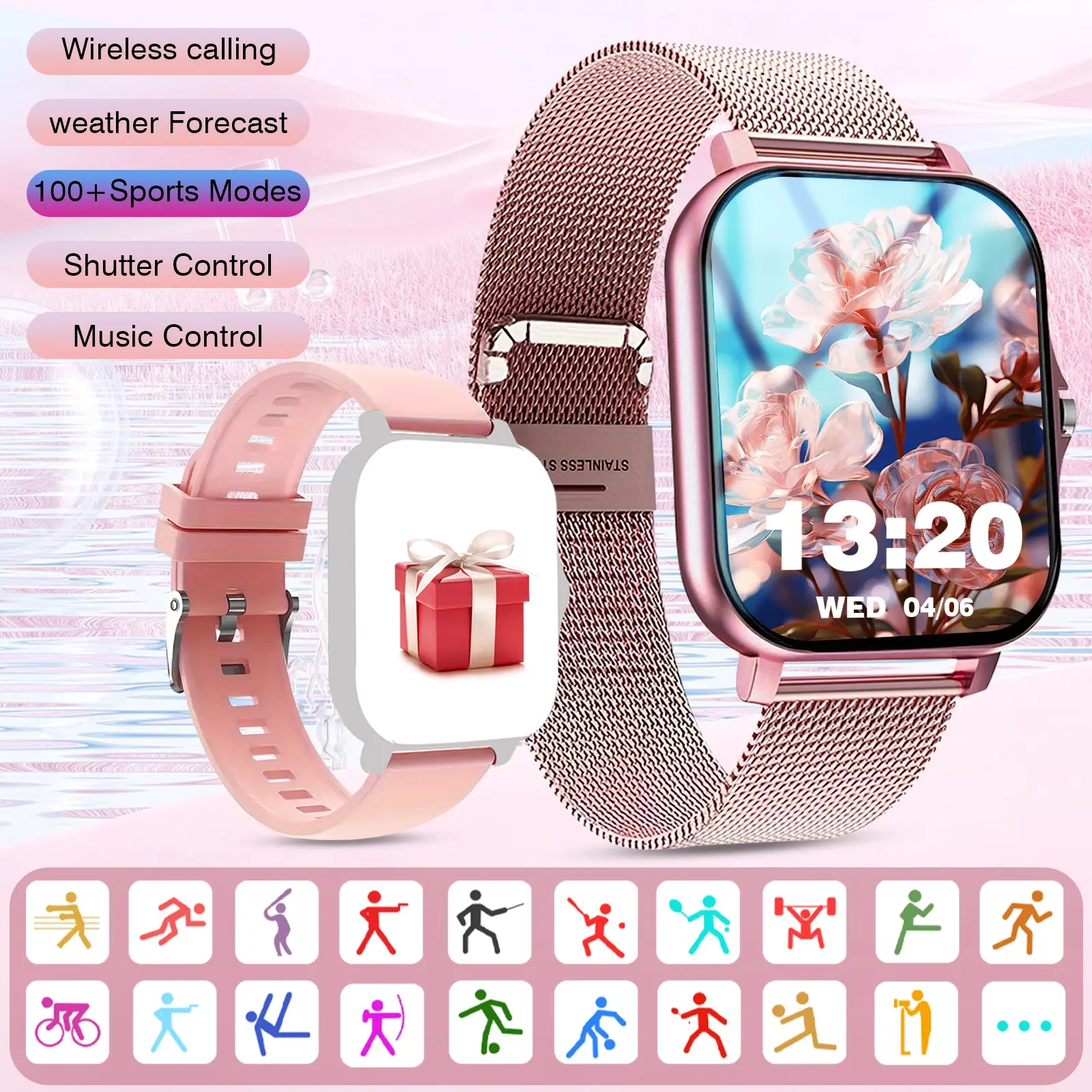 Sports Smart Watch Bracelet - Wireless Call Function & Wireless Connection, Pedometer Fitness Tracker, Step Counting & Calorie Tracking, Multiple Sports Modes, Sedentary Reminder & Message Push, Information Alerts & Weather Update