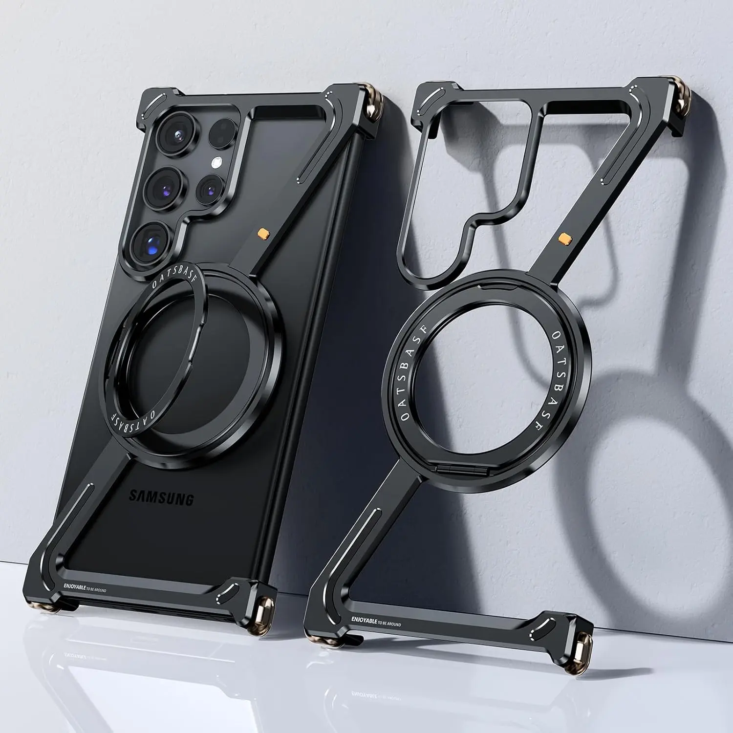 Z Case for  Galaxy S24 Ultra Frameless, with Magsafe Kickstand 360? Rotatable, Bezel Less Metal Slim Hard Ultra Thin for S24 Ultra Case with Ring Holder Magnetic Stand for Men, Black