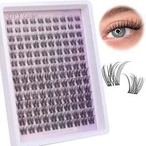 14 rows of natural single false eyelashes, 140 clusters Individual Lash Clusters DIY tassel shaped clustered false eyelashes, single false eyelashes, 8-16mm cartoon style fish tail style, C curls, reusable natural and doll makeup effect false eyelashes