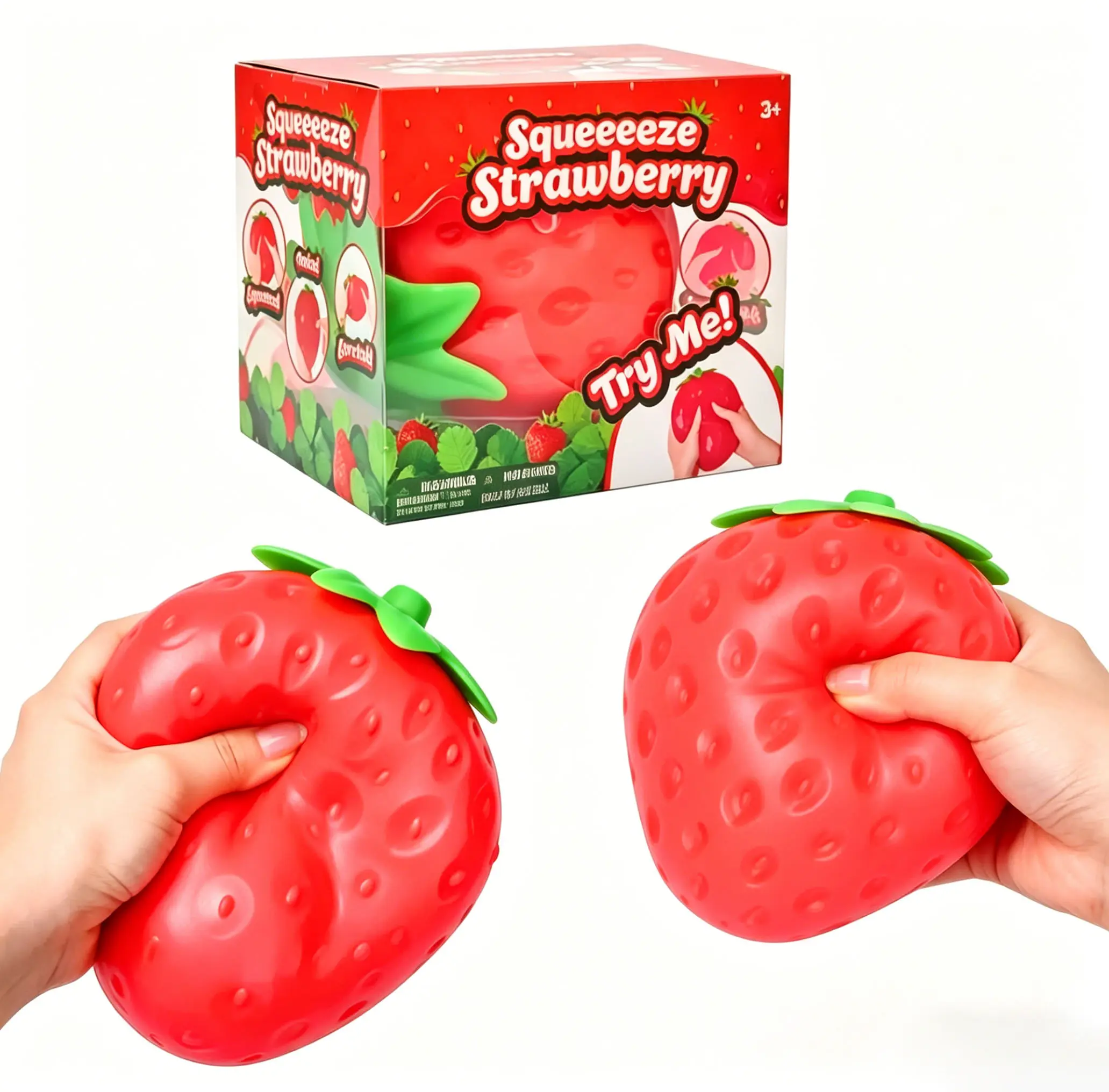 Toymendous Strawberry Squeeze Ball - 3-inch soft and bouncy stress ball, suitable for adults and children aged 3 and up - Fruit-shaped to relieve stress and provide a sensory experience - Safe, durable, and made of non-toxic materials