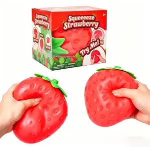 Toymendous Strawberry Squeeze Ball - 3-inch soft and bouncy stress ball, suitable for adults and children aged 3 and up - Fruit-shaped to relieve stress and provide a sensory experience - Safe, durable, and made of non-toxic materials