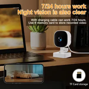 K7 Wall-Mounted WiFi Security Camera Indoor Night Vision Home Surveillance with Motion Detection Loop Recording No Battery With Memory Card