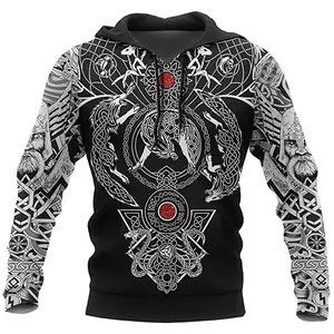 Men's Viking Printed Pullover Sweater, Casual Sports Hoodie