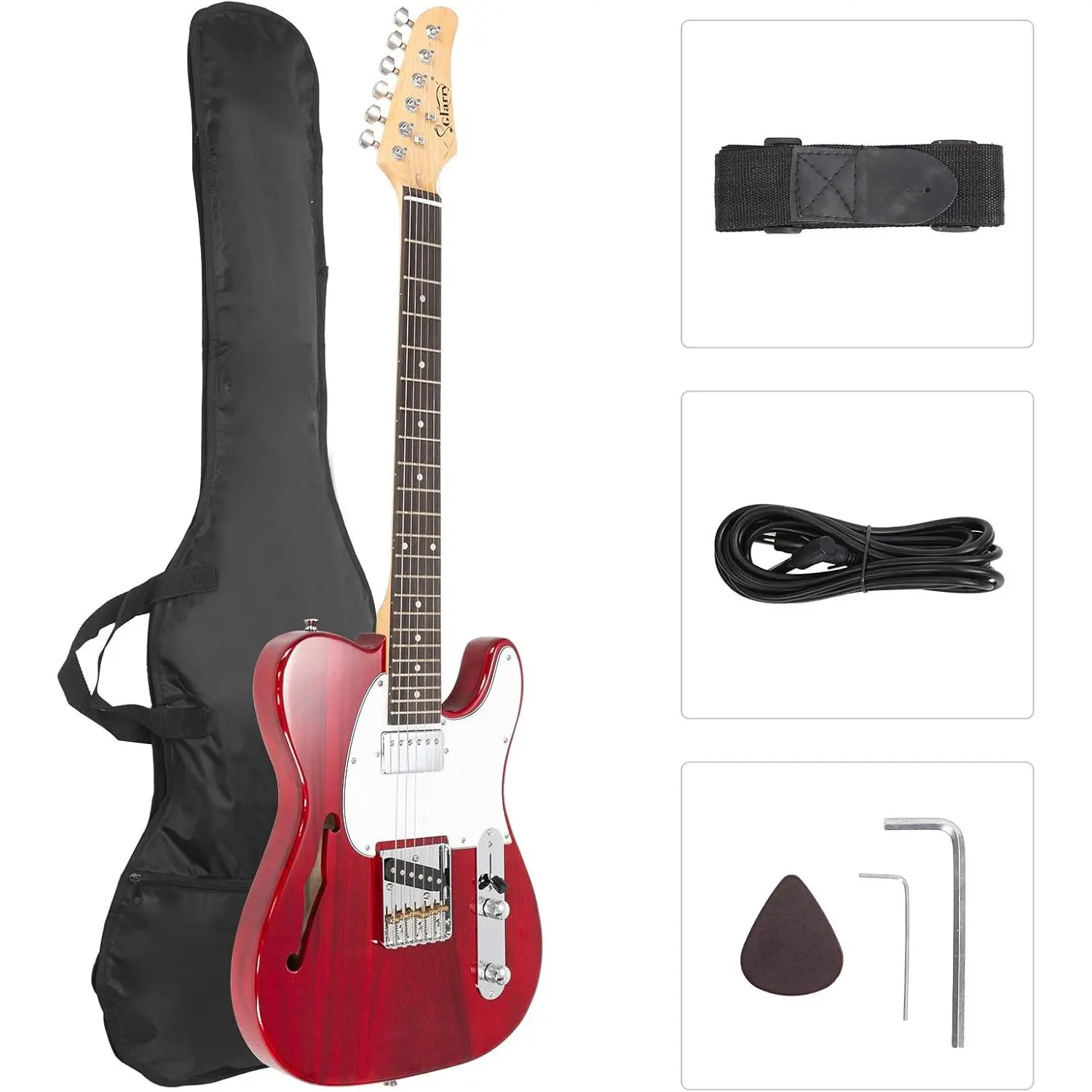 GLARRY Full-Size 39" GTL Semi-Hollow Electric Guitar Kit for Music Lovers, with H-S Pickups, Rosewood Fingerboard, Basswood Build, Accessories Pack (Including Guitar Bag) – Enables Immediate Play