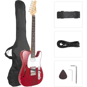 GLARRY 39" GTL Semi-Hollow Electric Guitar for Music Lover, HS Pickups Rosewood Fingerboard with Accessories Pack Guitar Bag(Transparent Wine Red)