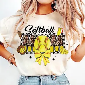Softball Mom Brushstroke T-shirt, Retro Softball Coquette Game Day Tee, Sports Mama Outfit