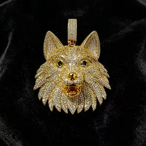 8130 Iced Wolf Head Pendant Wild Street Statement Necklace Charm with Sparkling Details and Bold Design outdoorfun