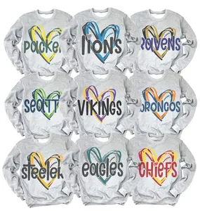 Football Heart Graphic Sweatshirts Ash Unisex Doodle Heart Pullover Team Sports Football Heart Doodle Crewneck Sweater