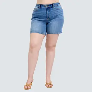 Judy Blue Full Size Comfortable Two Buttons Denim Pockets Short, Basic Casual Spandex Stretchy Chic Womenswear Bottom For Everyday Styling Piece