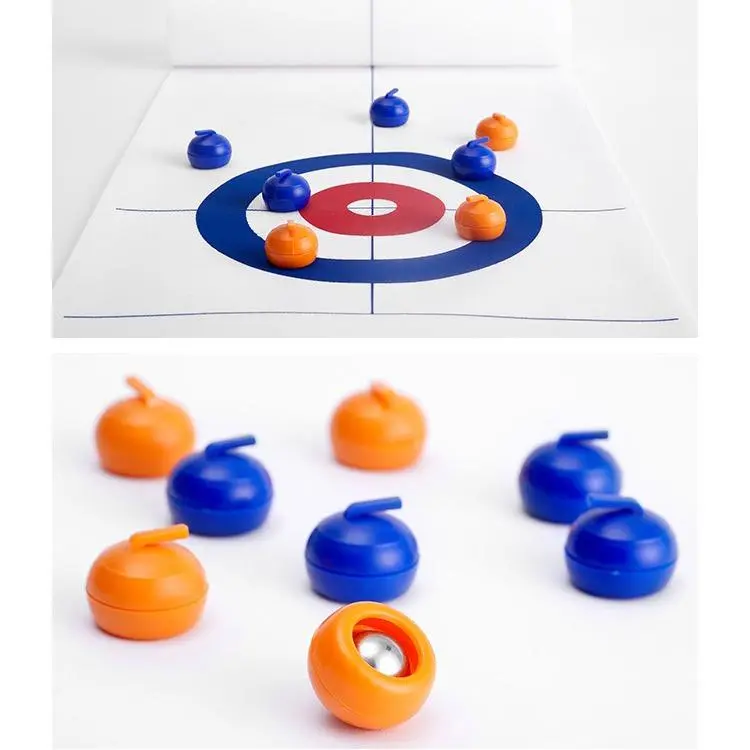 Family Casual Games Desktop Curling Hockey Board Toys for Two Players, 17 Pieces, Orange & Blue, CPSIA Tracking Label, Ages 3+
