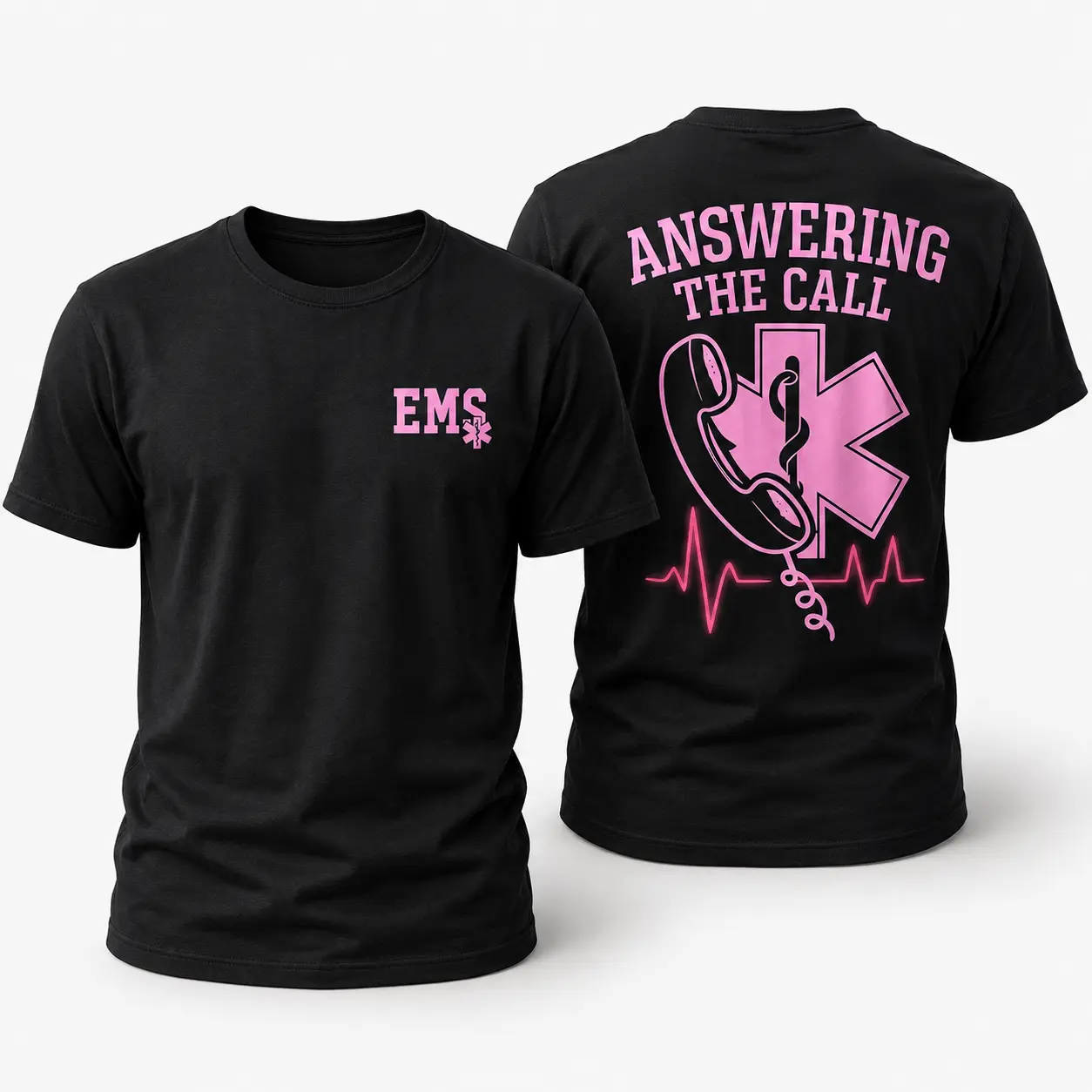 EMS Answering the Call T-Shirt, Pink Phone & Star of Life Graphic, EMT First Responder Graphic Shirt for Paramedics & Dispatch Heroes, Gift for EMS Workers Design