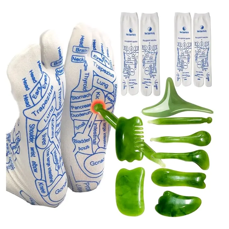 10pc Reflexology Socks with Tools Set, Acupressure Pressure Point Socks, Foot Relief and Acupuncture with Trigger Point Massage Reflexology Chart Socks and Tool for Men and Women