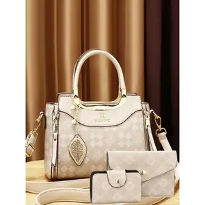 Women's Elegant Leaf Embossed Pu Leather Handbag & Wallet & Purse, Fashionable Large Capacity Tote Bag Set for Daily Use