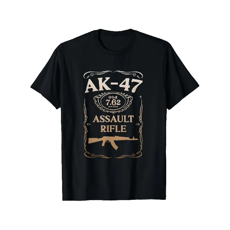 Men's Oversized Graphic Tees - 100% Pure Cotton Vintage Fashion Fitted Rock & Roll Top, Round Neck, AK-47 Print, Casual Party Wear