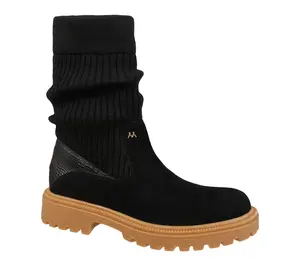 Mykos Pull On Knit Cuff Suede Boots - Maria