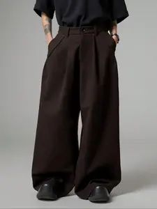 Men's Solid Color Wide-Legged Dragging Pants, Loose Street Fashion Casual Comfy Pocket Trousers for Daily Wear, Trendy Men's Bottoms for All Seasons