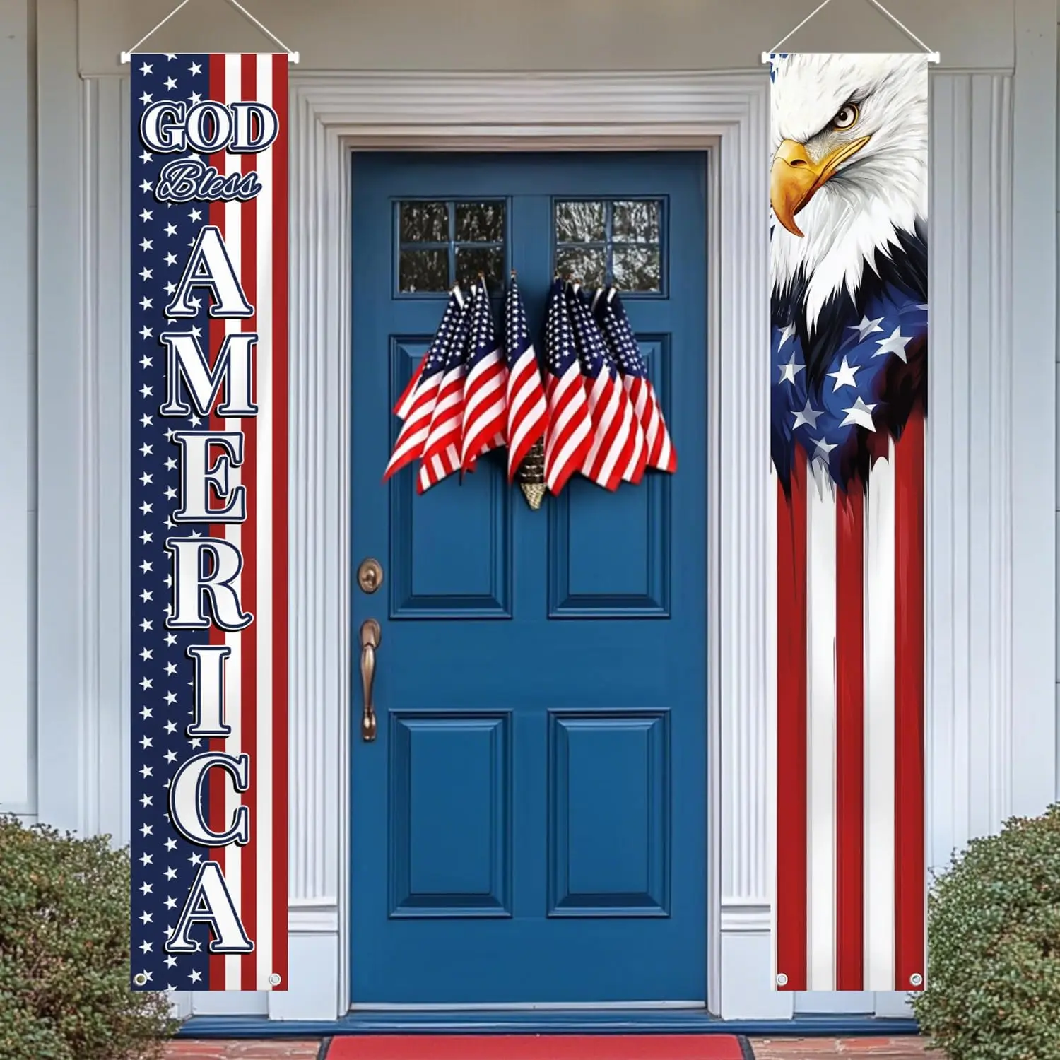 God Bless America Patriotic Eagle Porch Banner - 4th July American Flag Stars and Stripes Front Door Hanging Decor for Independence Day Veterans Day, Freedom 250thAnniversary Party Decor, Memorial Day, Outdoor Yard Welcome Banner