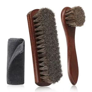 3 count  Horse Hair Shoe Brush Kit Shoe Shine Kit Beech  Leather Care Set Suede Boot Cleaner Polish Applicator Dauber Buffing Cloth Soft  Bristles Men  Box for Boots Shoes Sneakers
