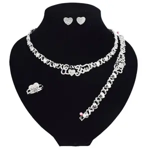 HUGS&KISSES xo Love You 4-Piece Costume Jewelry Set - Silver Gold-Plated Chain Set with Necklace, Bracelet, Earrings, Ring #26