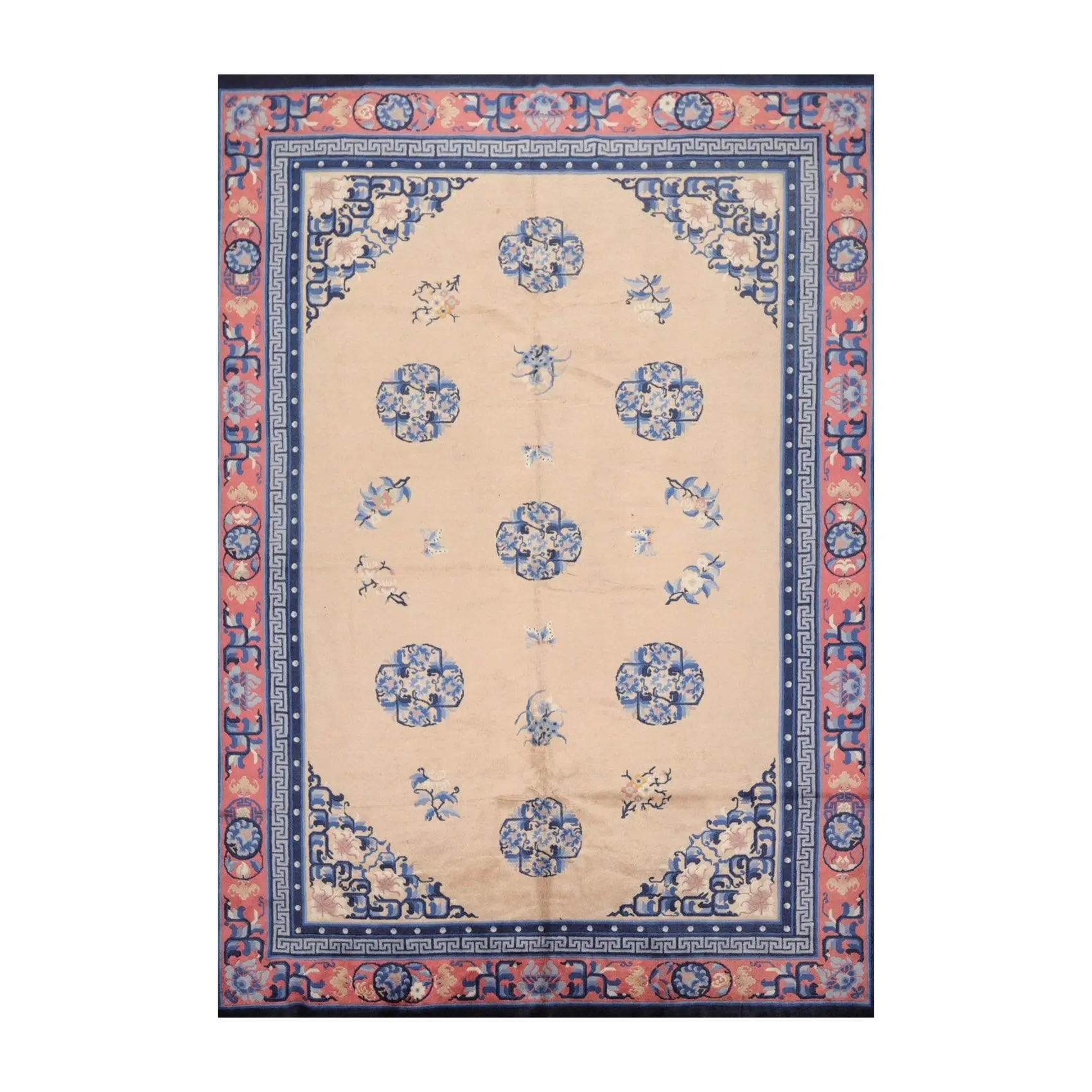 6'7"x9'8" Hand Knotted Wool Chinese Art Deco Traditional Oriental Area Rug Beige