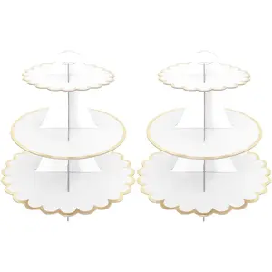 2 PACK 3 Tier Round Disposable Cardboard Cake Stand Paper Dessert Cupcake Holder Tower for Birthday Afternoon Tea Wedding Party Anniversary Dessert Display