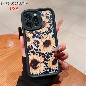 Sunflower Pattern Phone Case, Fashion Leopard Print Phone Protective Cover, Phone Compatible with iPhone 11 12 13 14 15 Pro Max, Casing