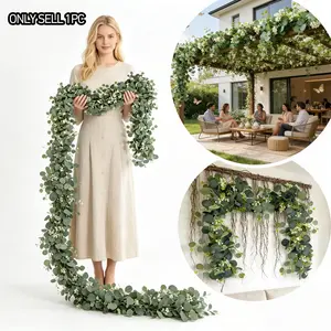 1.8m Artificial Eucalyptus Leaf Wreath, Plant Garland, Spring Vines with Flowers and Berries, Wedding Decor for Indoor Outdoor Events, Decorative Greenery
