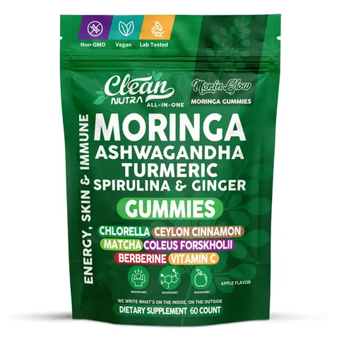 Clean Nutra Moringa, Ashwagandha, Turmeric, Spirulina & Ginger for Plant-Based Energy, Skin & Immune Support - MorinGlow